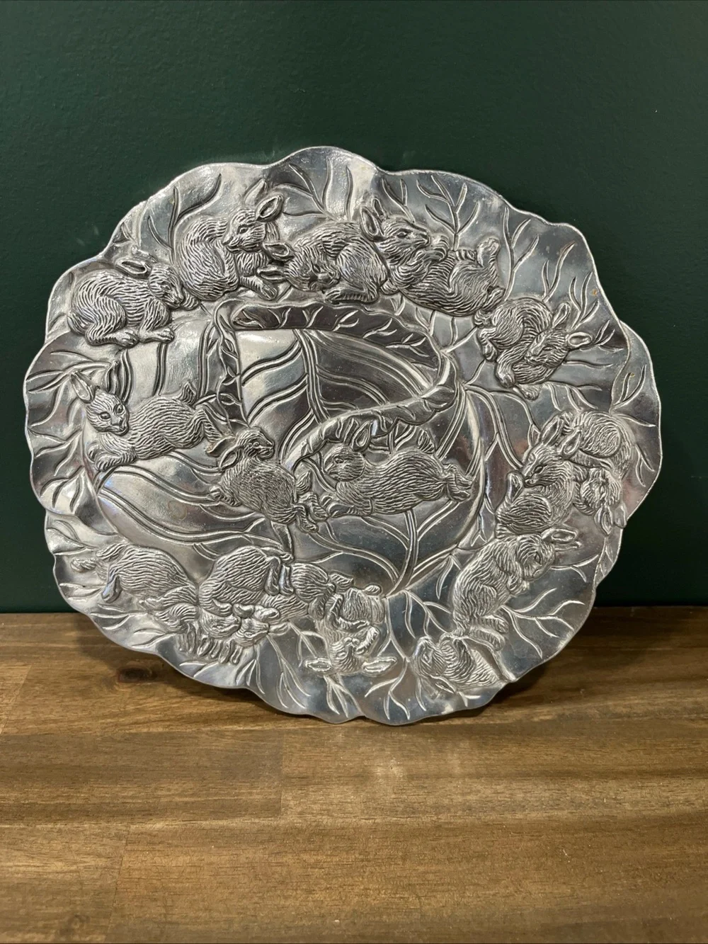 Arthur Court Silver-Tone Bunny Relief Serving Platter/Trivet